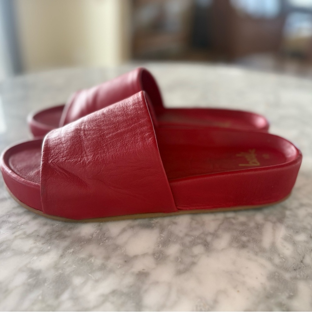 beek Red Leather Slide Sandals